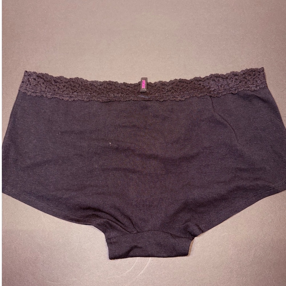 2 Victoria's Secret PINK Panty Zebra Lace Hipster Black Lace Boyshort L - Picture 3 of 4